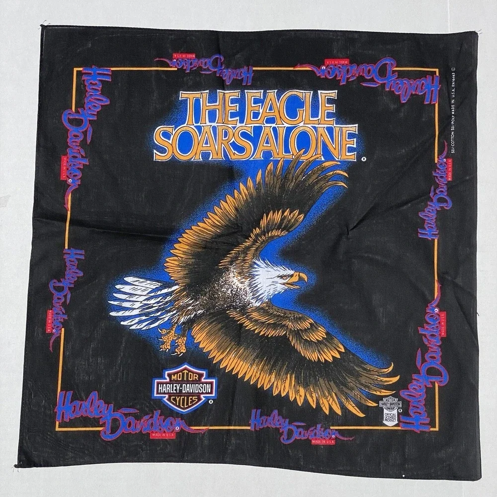 New VTG Harley Davidson Scarf Bandanna Eagle Flag 21